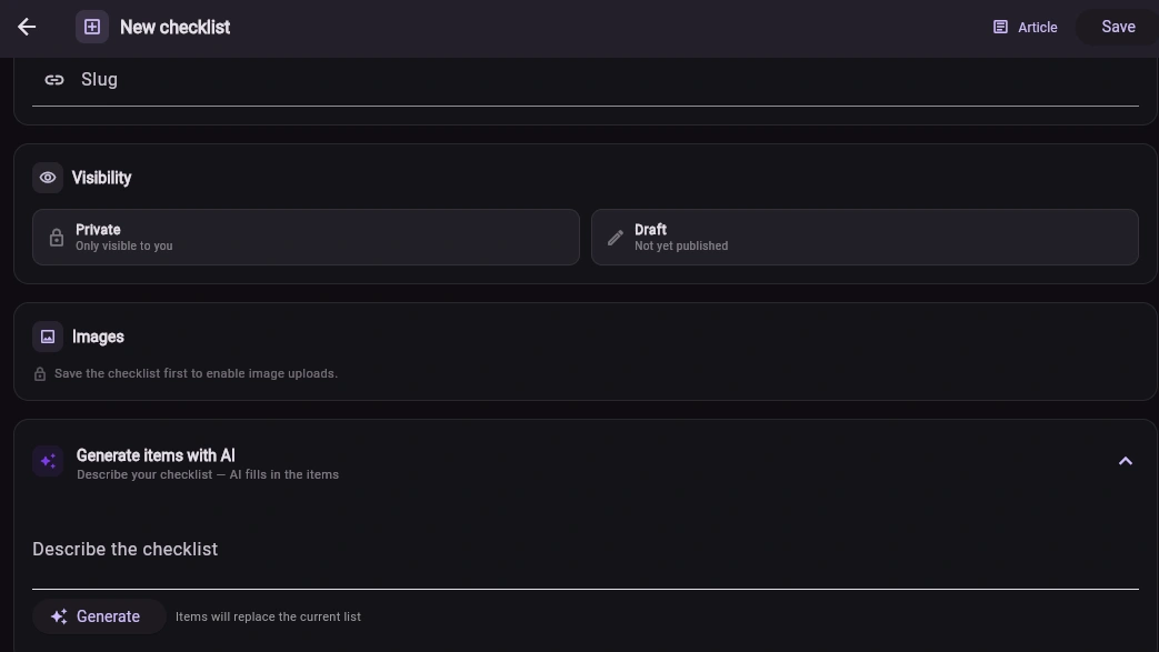 qchecklists generate chechlist with ai by quollnet