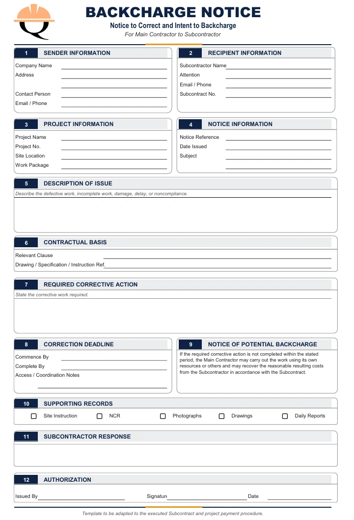 backcharge notice template quollnet