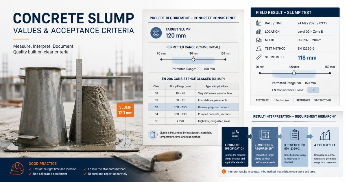 Concrete Slump Values & Acceptance Criteria: Classes, Ranges and Project Requirements