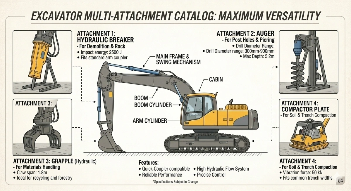 excavator multi attachment cataglog