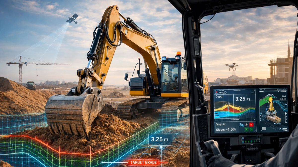 excavatrice au travail, précision numérique