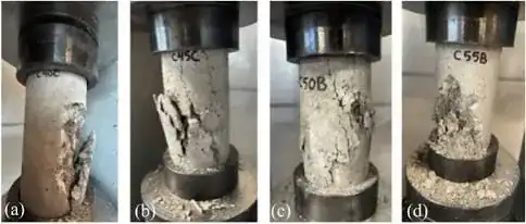 Concrete cylinder compression failure patterns