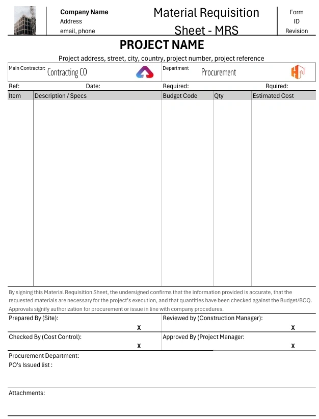 MRS Material Requisition Sheet Quollnet