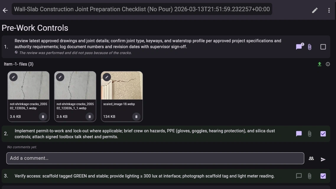 qchecklists checklist run screen in progress
