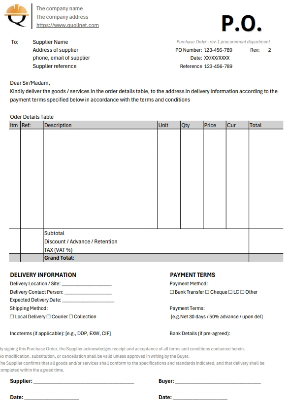 lpo purchase order form