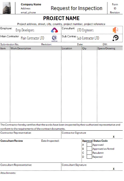 image of request for inspection form template quollnet