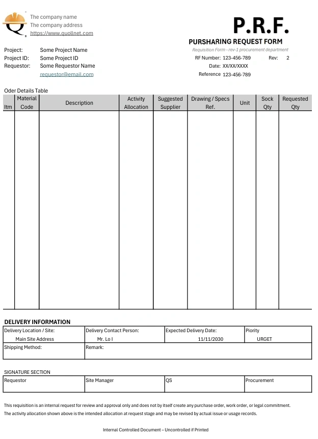 requisition form purchasing template quollnet