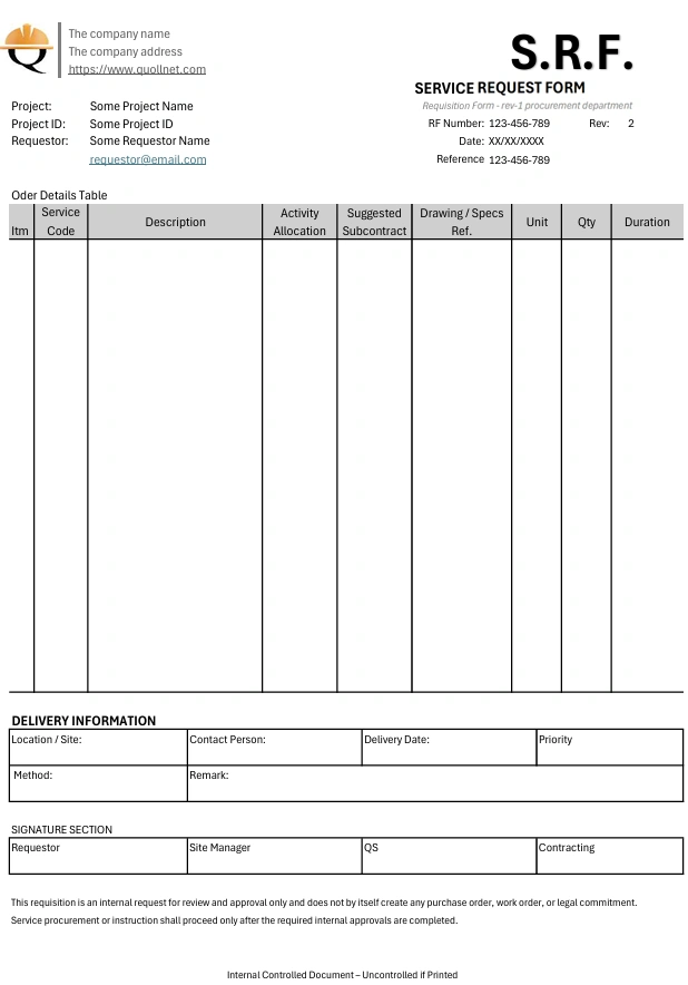 requisition form service template quollnet