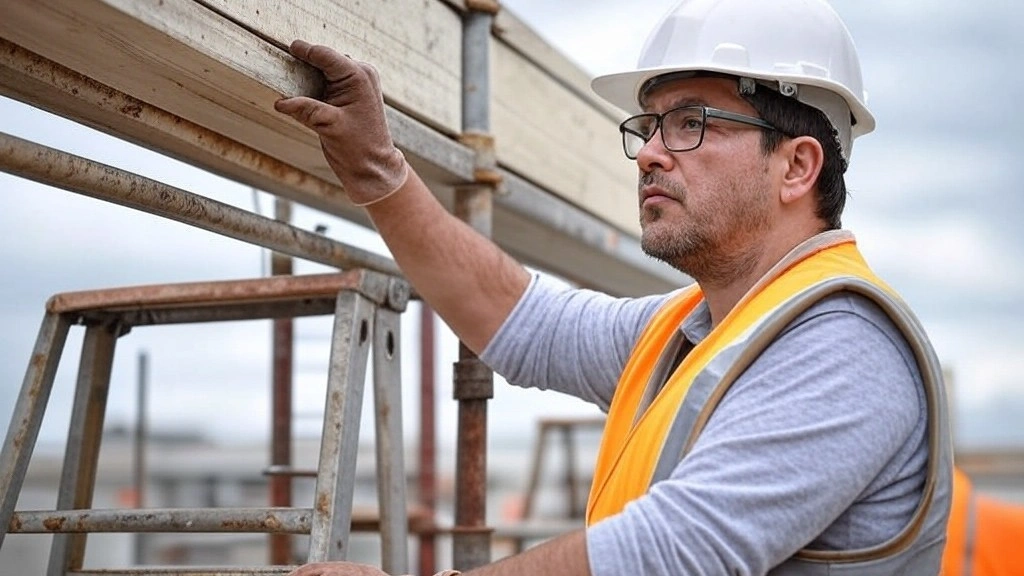 safety manager inspecting scaffolding ladder