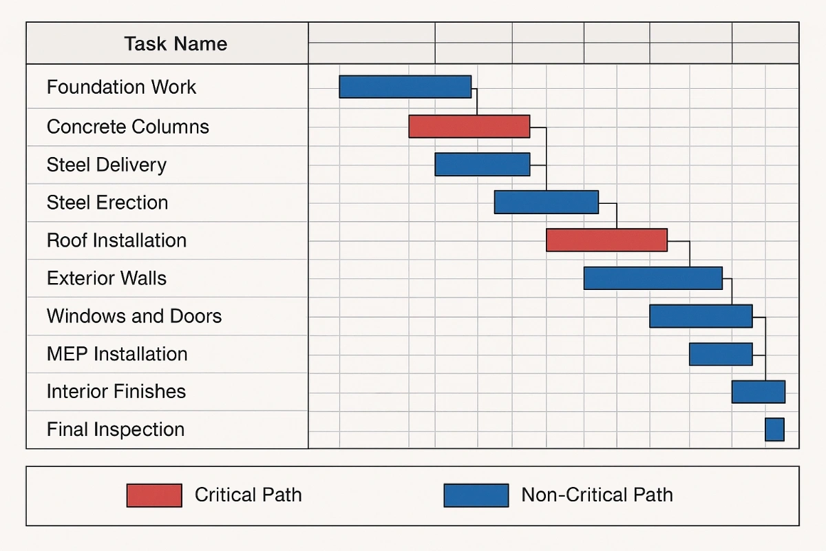 time impact analysis construction gantt chart critical path