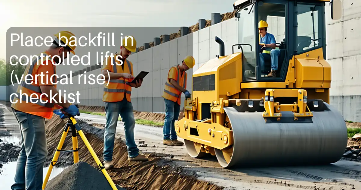 Place backfill in controlled lifts (vertical rise) checklist image