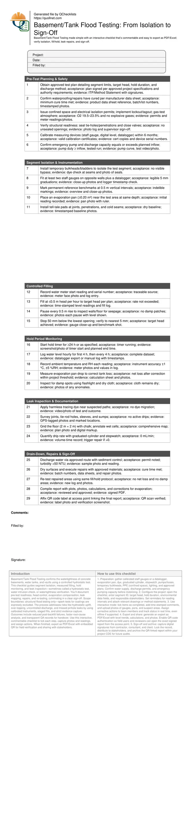 Basement/Tank Flood Testing: From Isolation to Sign-Off
