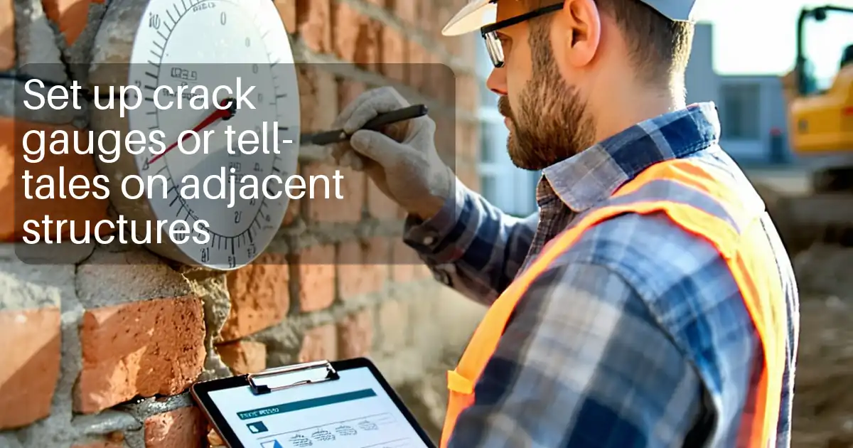 Set up crack gauges or tell-tales on adjacent structures image