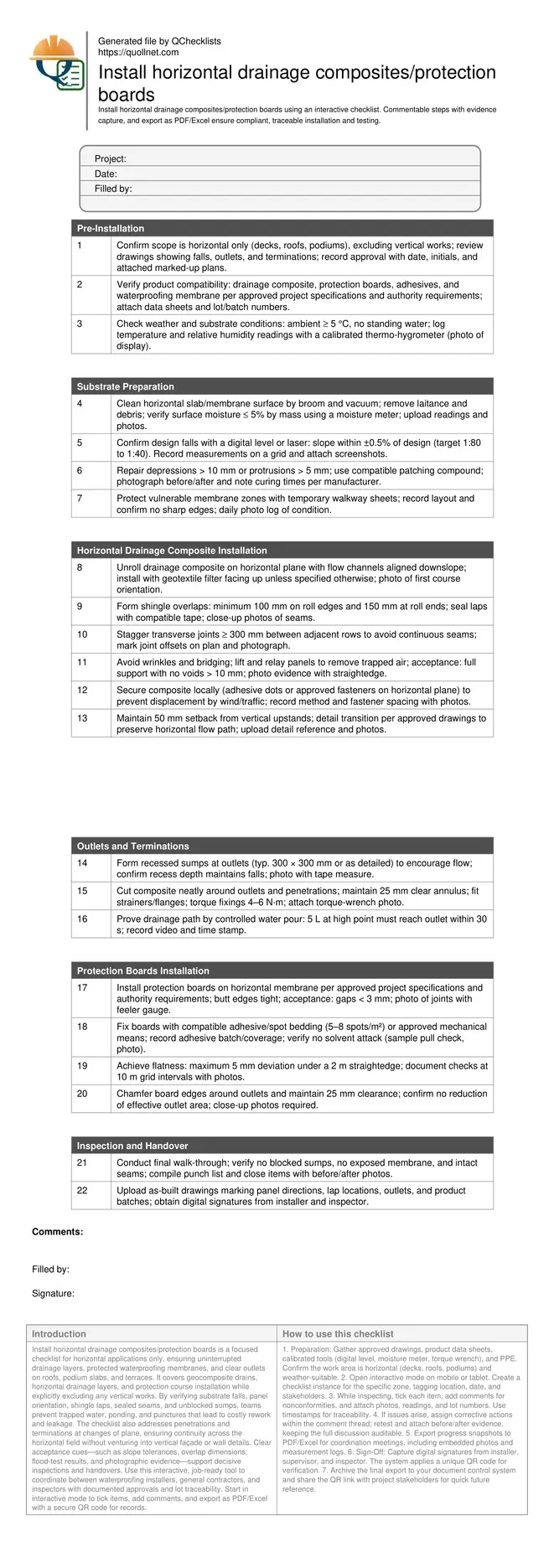 Install horizontal drainage composites/protection boards