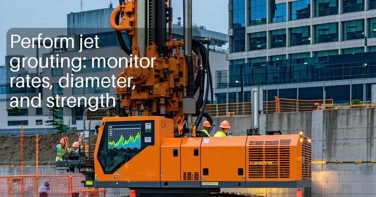Perform jet grouting: monitor rates, diameter, and strength image