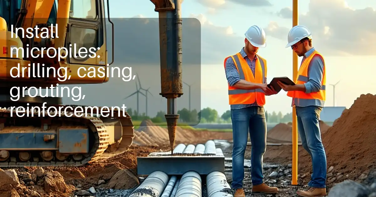 Install micropiles: drilling, casing, grouting, reinforcement image