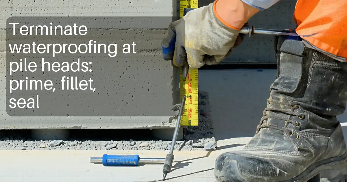 Terminate waterproofing at pile heads: prime, fillet, seal image