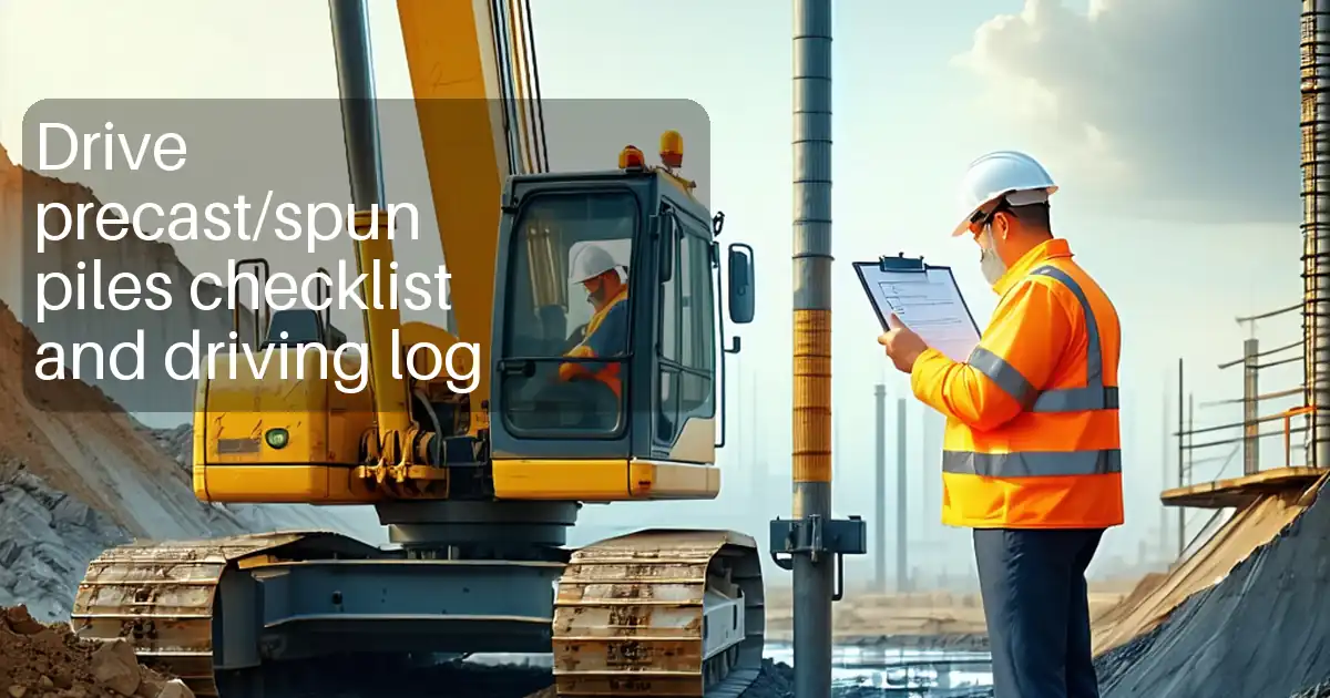 Drive precast/spun piles checklist and driving log image