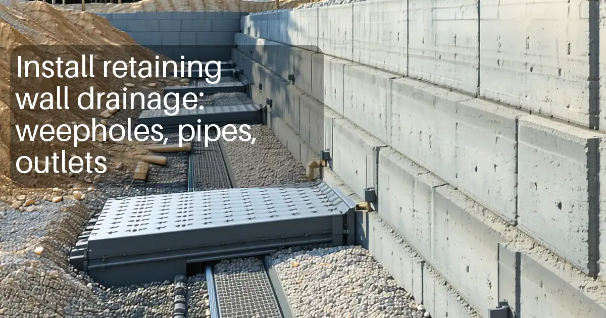 Install retaining wall drainage: weepholes, pipes, outlets image