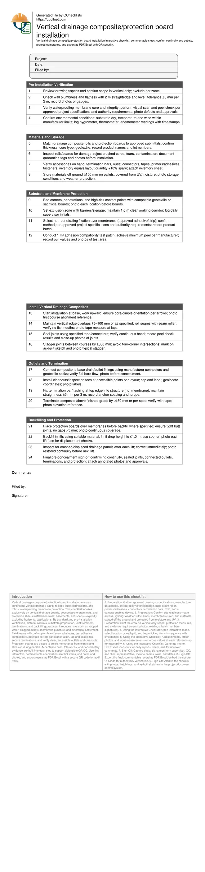 Vertical drainage composite/protection board installation