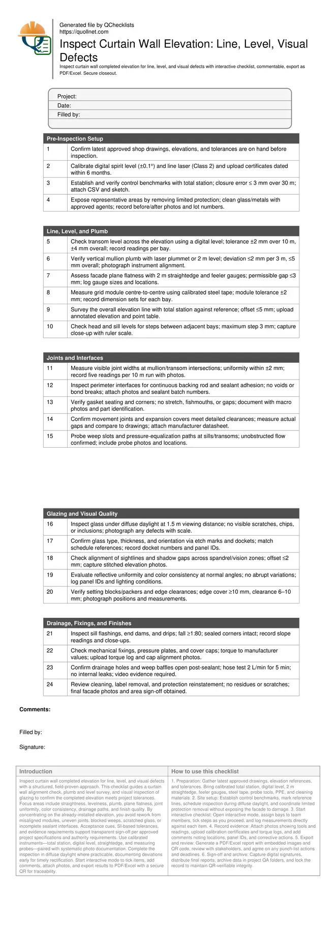 Inspect Curtain Wall Elevation: Line, Level, Visual Defects