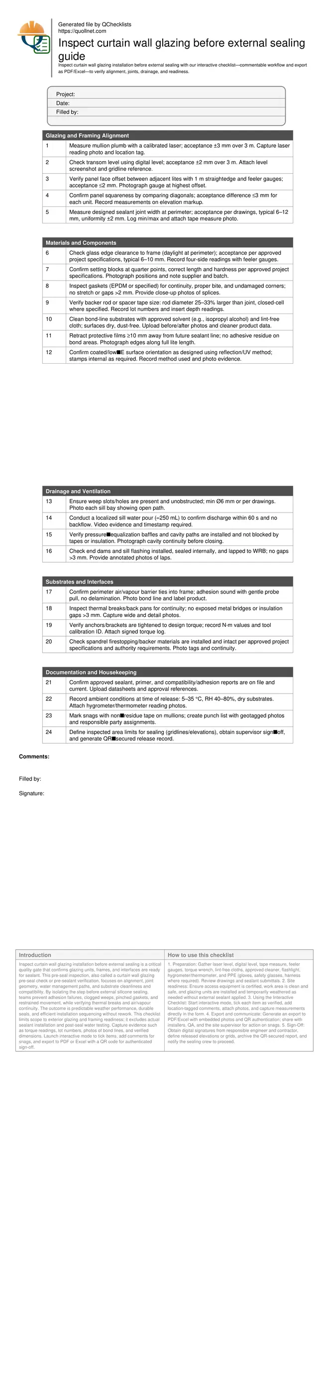Inspect curtain wall glazing before external sealing guide