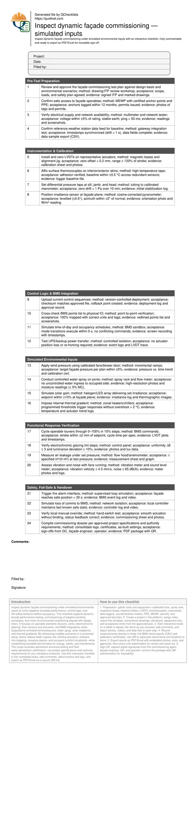 Inspect dynamic façade commissioning — simulated inputs