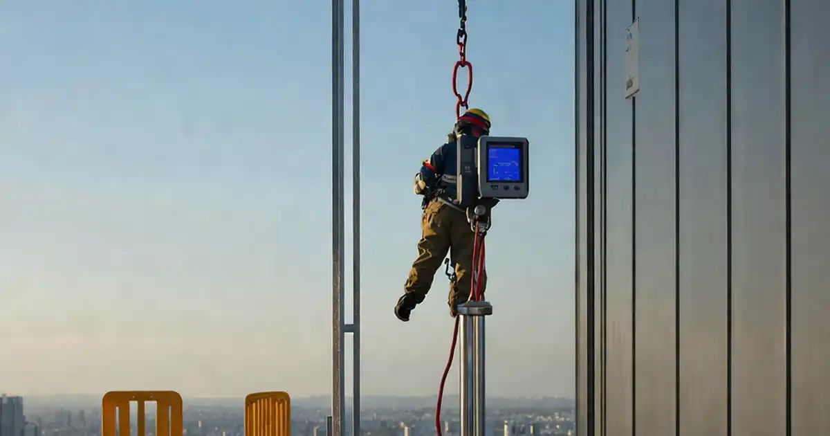 Test façade access anchors and davit points: proof load image