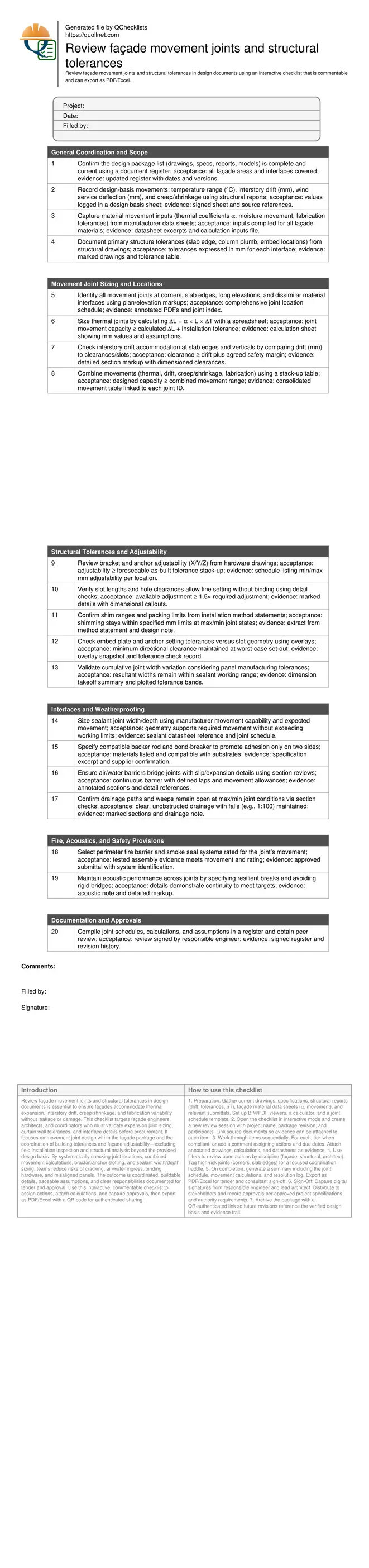 Review façade movement joints and structural tolerances