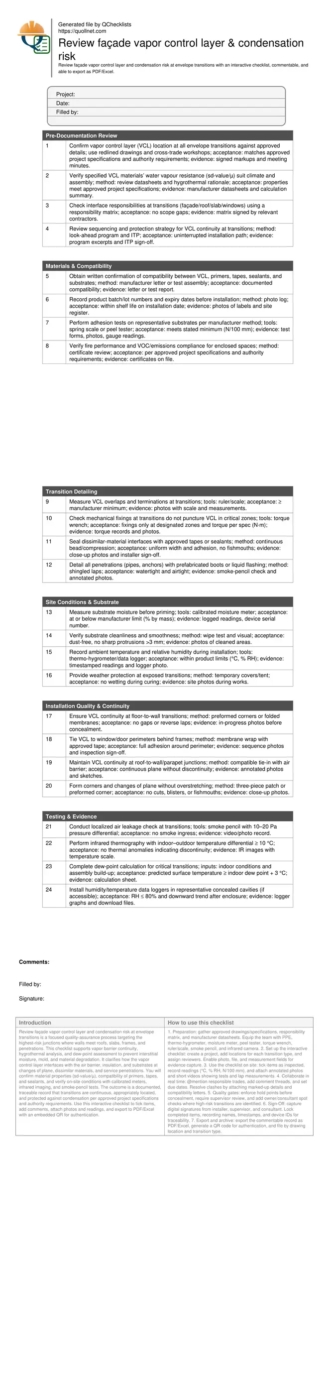 Review façade vapor control layer & condensation risk