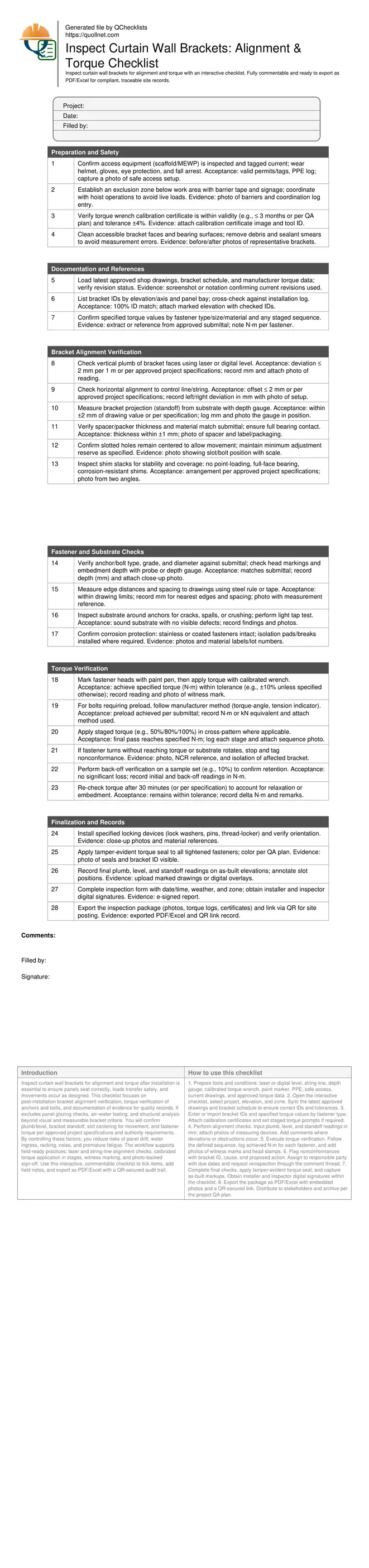 Inspect Curtain Wall Brackets: Alignment & Torque Checklist