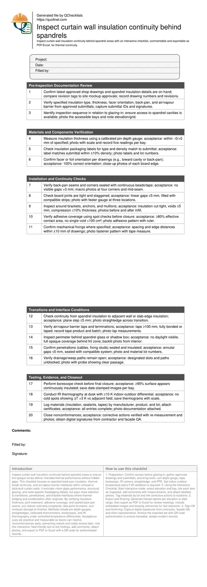 Inspect curtain wall insulation continuity behind spandrels