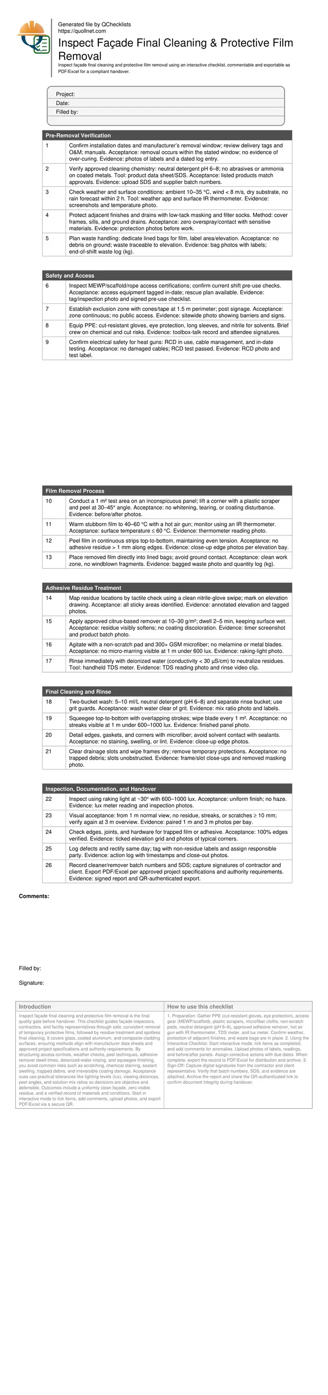 Inspect Façade Final Cleaning & Protective Film Removal