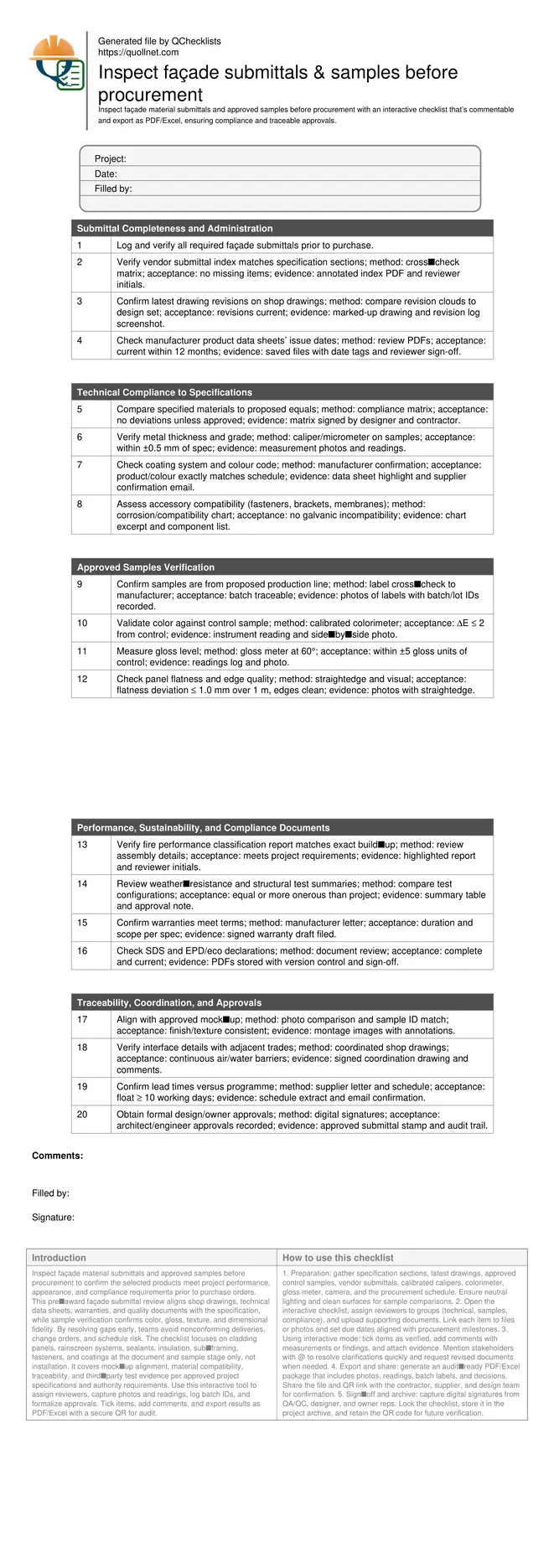 Inspect façade submittals & samples before procurement