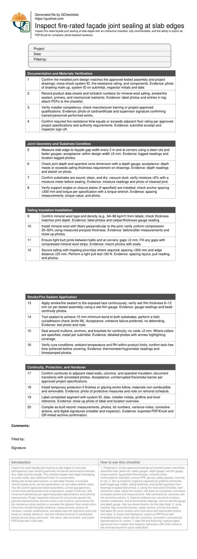 Inspect fire-rated façade joint sealing at slab edges