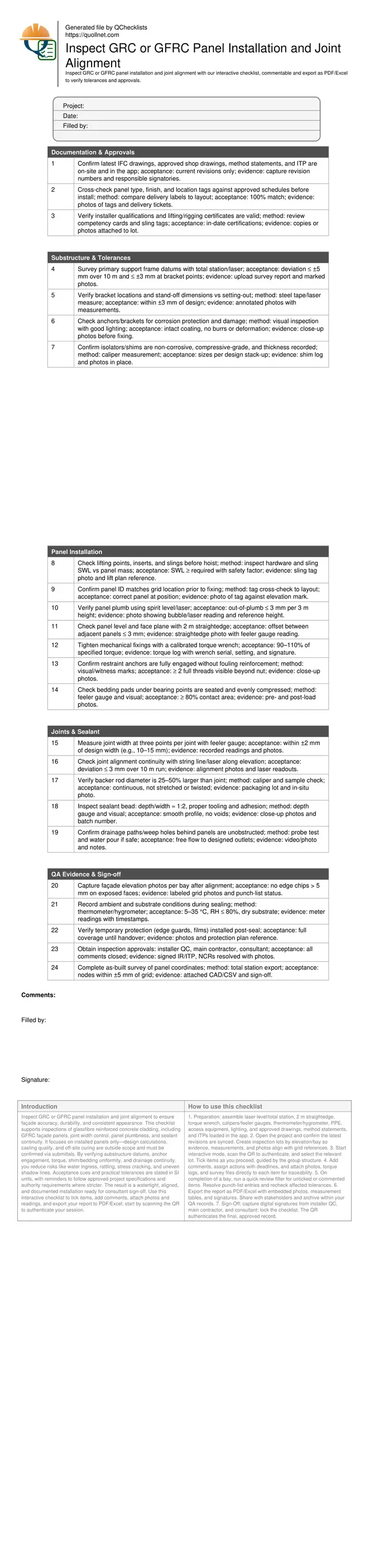 Inspect GRC or GFRC Panel Installation and Joint Alignment