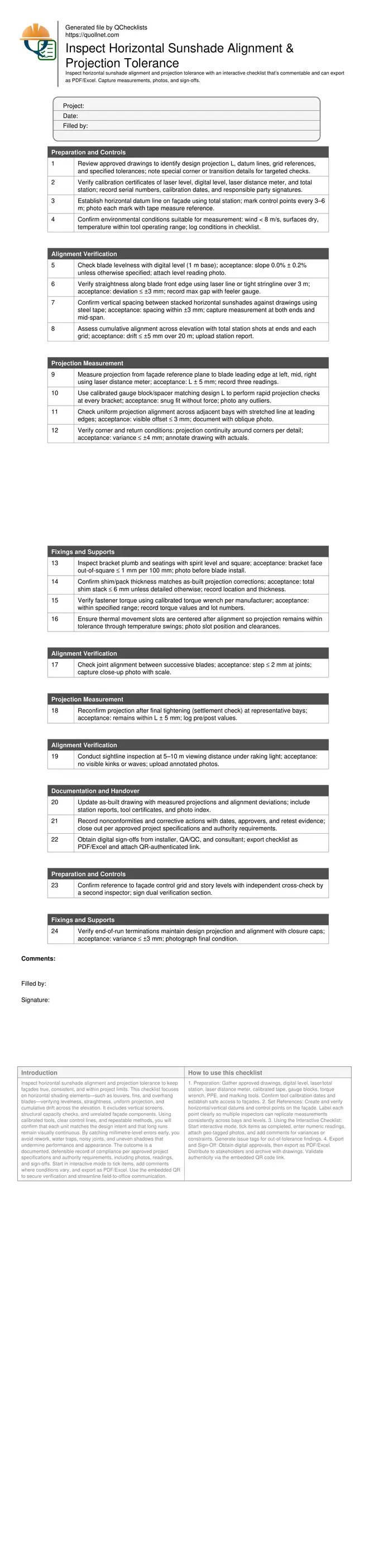 Inspect Horizontal Sunshade Alignment & Projection Tolerance