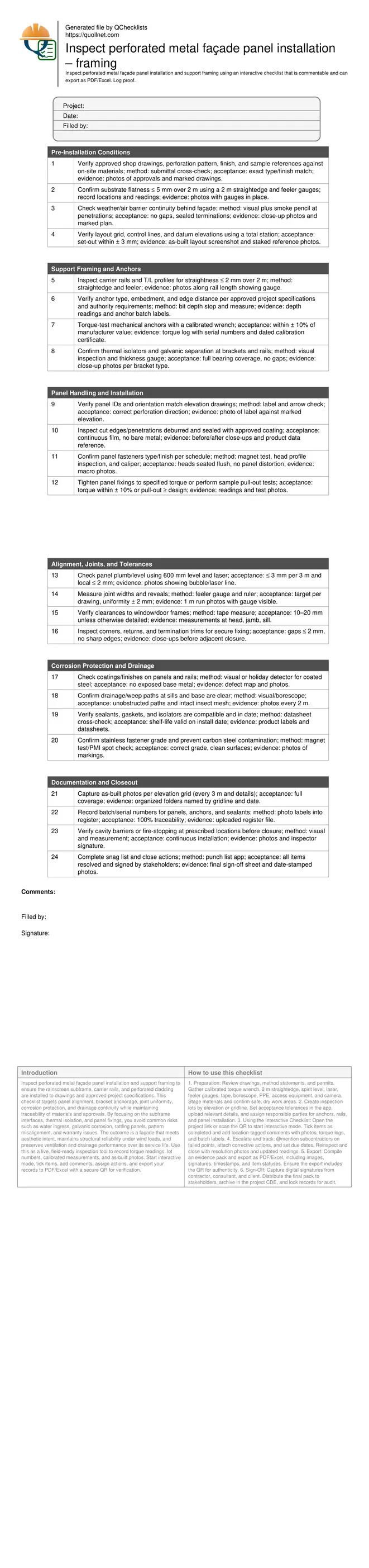 Inspect perforated metal façade panel installation – framing