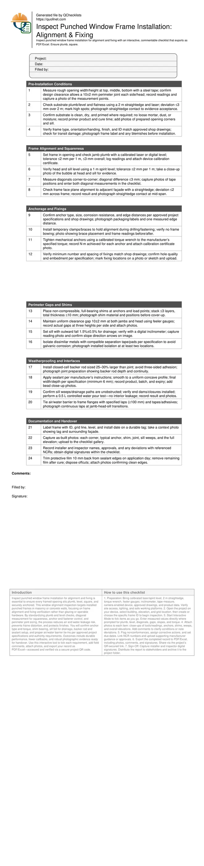 Inspect Punched Window Frame Installation: Alignment & Fixing