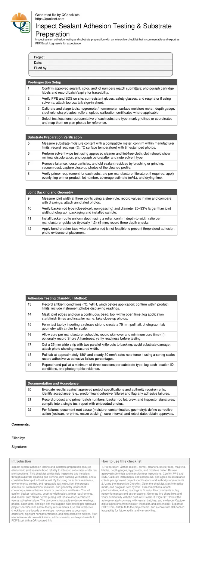 Inspect Sealant Adhesion Testing & Substrate Preparation