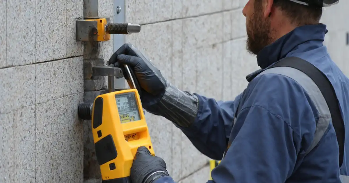 Inspect stone cladding anchor installation pre panel hanging image