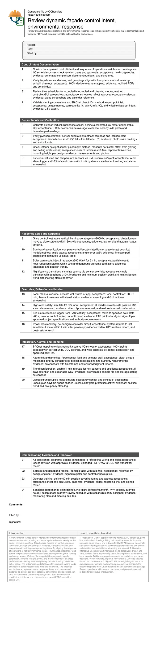 Review dynamic façade control intent, environmental response
