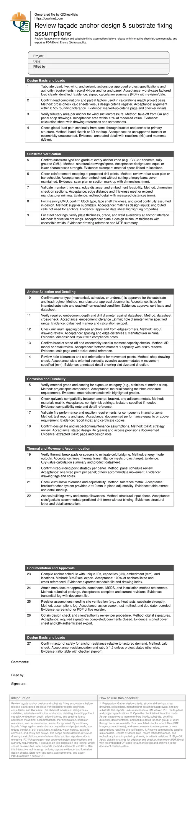 Review façade anchor design & substrate fixing assumptions