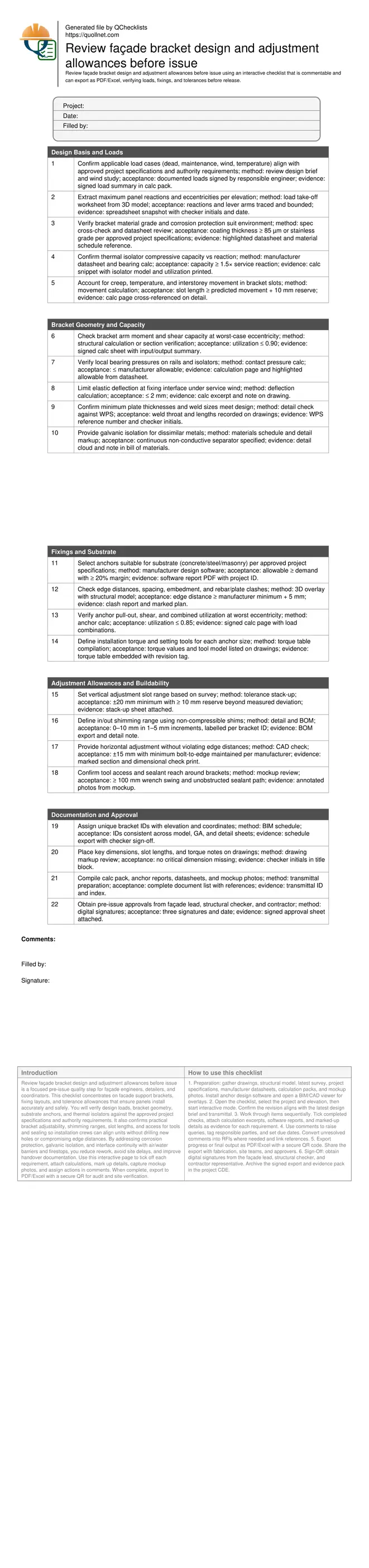 Review façade bracket design and adjustment allowances before issue