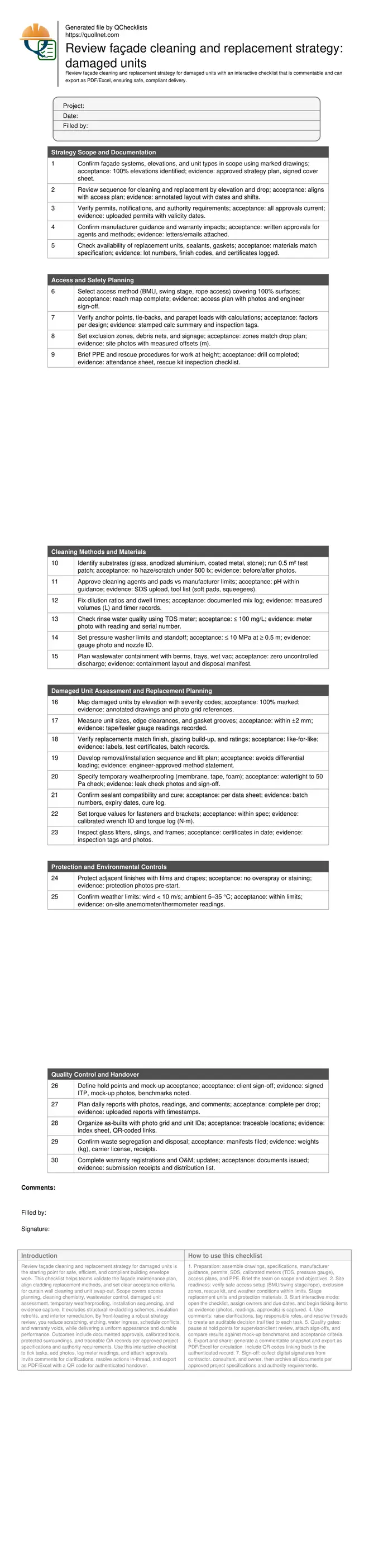 Review façade cleaning and replacement strategy: damaged units