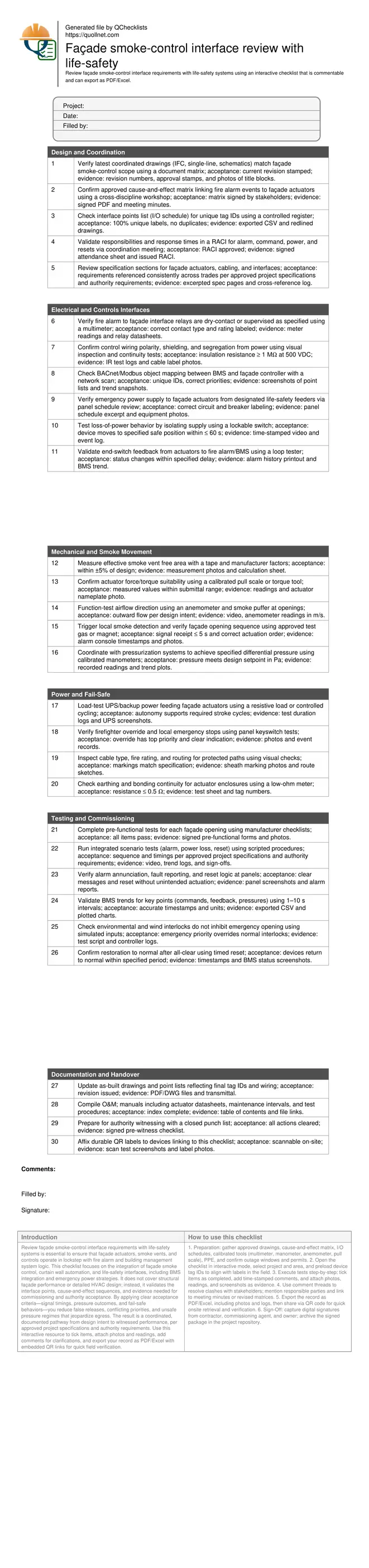 Façade smoke-control interface review with life-safety