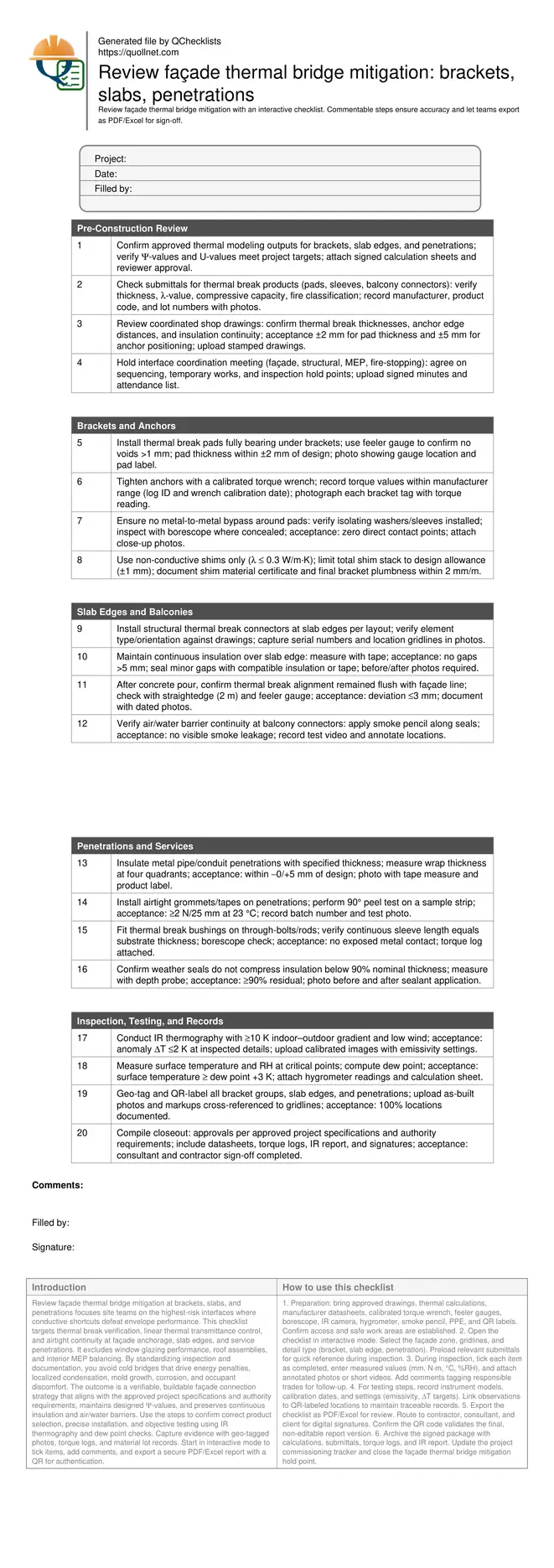 Review façade thermal bridge mitigation: brackets, slabs, penetrations