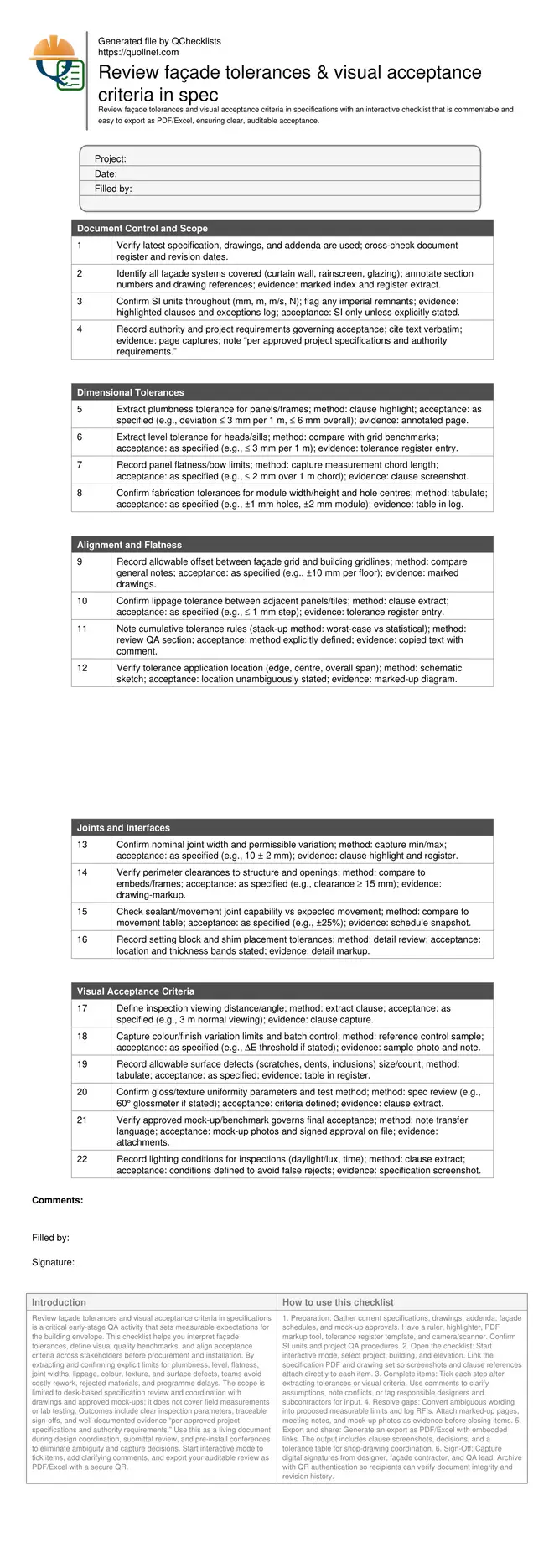 Review façade tolerances & visual acceptance criteria in spec