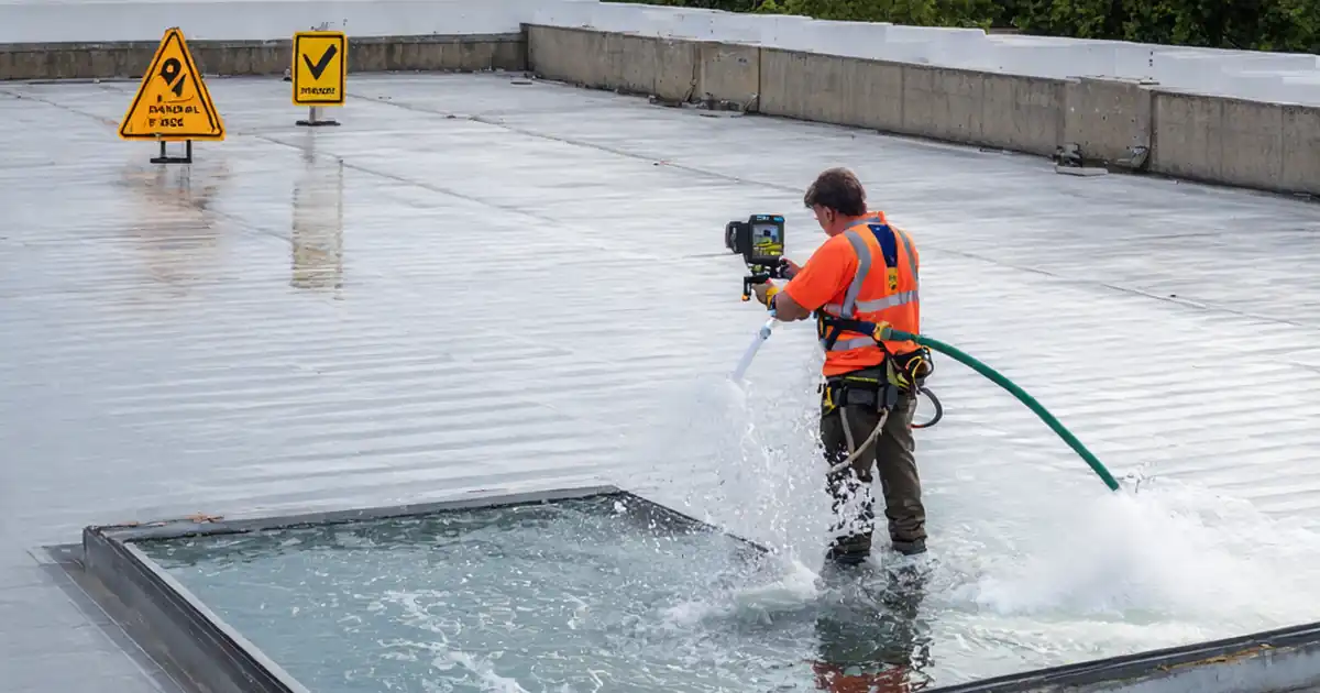 Test skylight assembly for water-tightness and drainage performance image