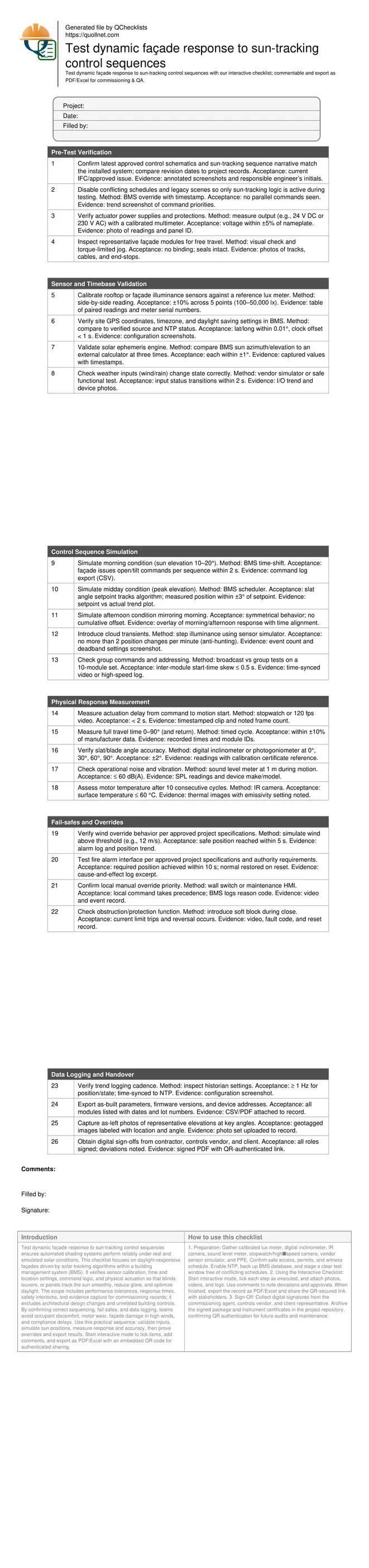 Test dynamic façade response to sun-tracking control sequences